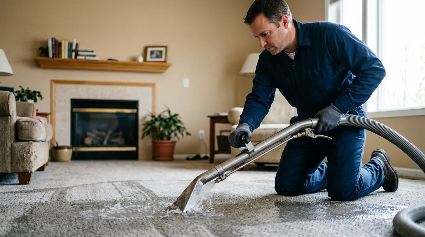 Water damage restoration technician working near Alma, WI